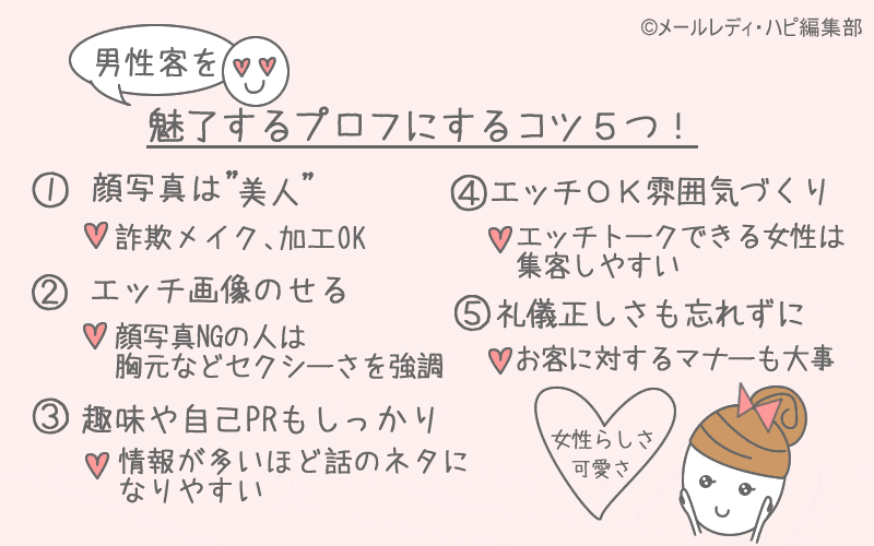 魅力的なプロフィールで着信率アップ！ プロフ内容のコツ【例文アリ】